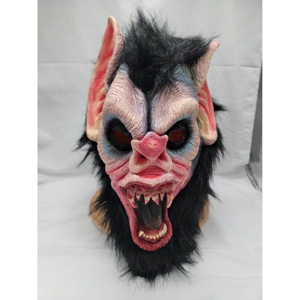 Vintage Vampire Bat Monster Full Head Latex Halloween Mask Black Hair Adult